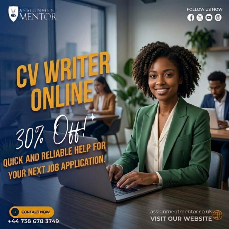 CV Writer Online by Assignment Mentor, providing professional CV writing support with a 30% discount.